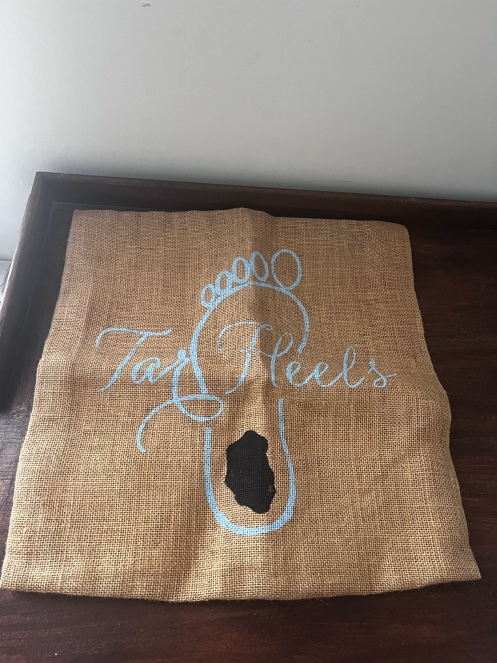 North Carolina Tarheels Burlap Pillow Case Cover with Blue Print